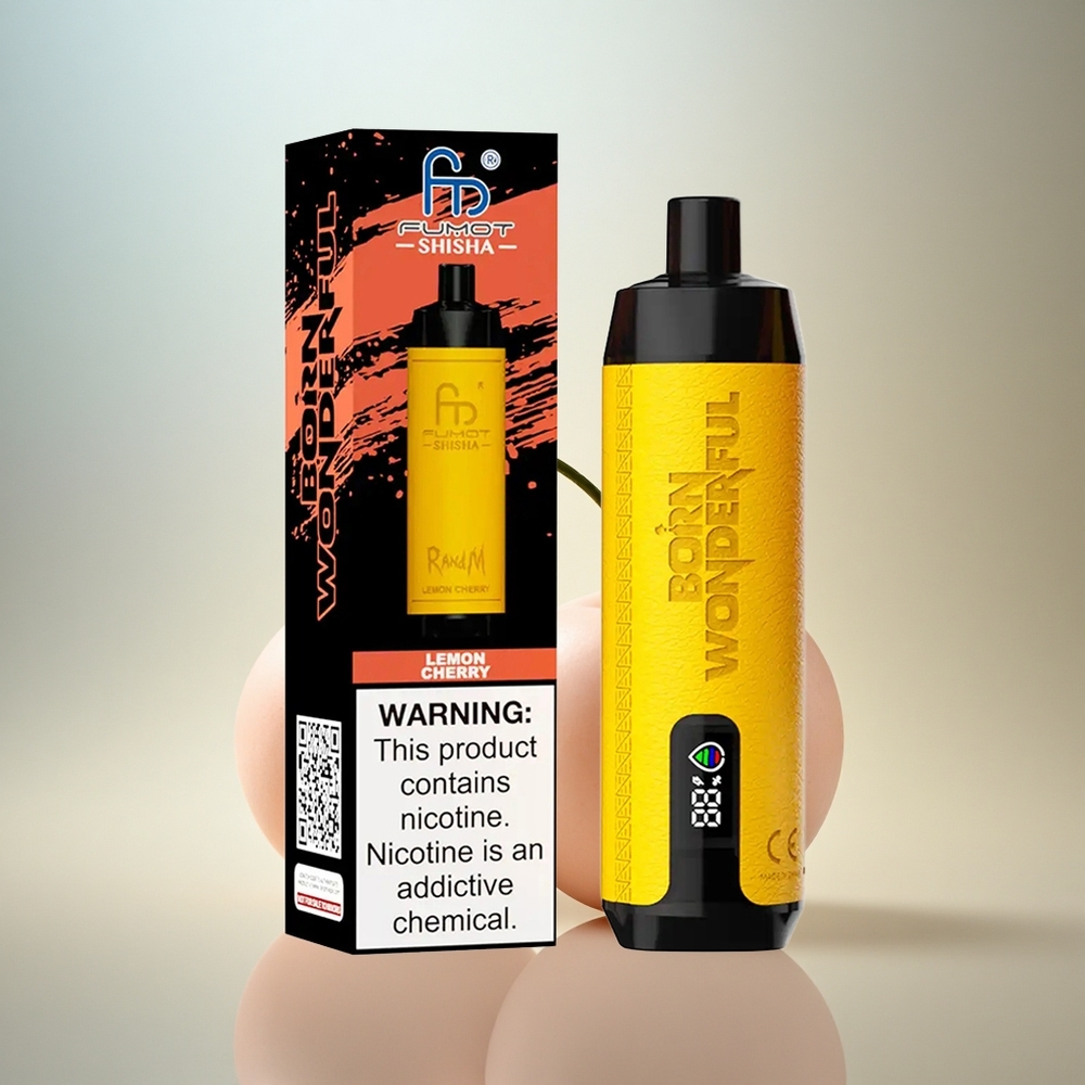 RandM Fumot Shisha 10000 Puffs Citron Körsbär LED Indikator 850 mAh 0.5% Nikotin