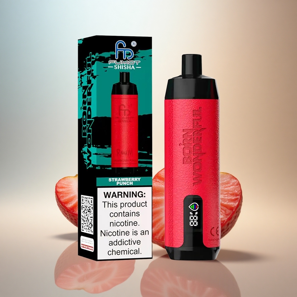 RandM Fumot Shisha 10000 Puffs Jordgubbs Punch Typ-C 850 mAh 0.5% Nikotin