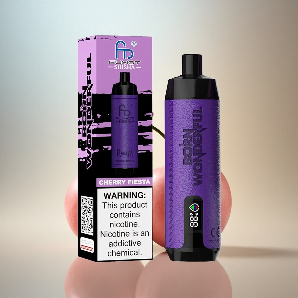 RandM Fumot Shisha 10000 Puffs Körsbärsfest LED 850 mAh 0.5% nikotin