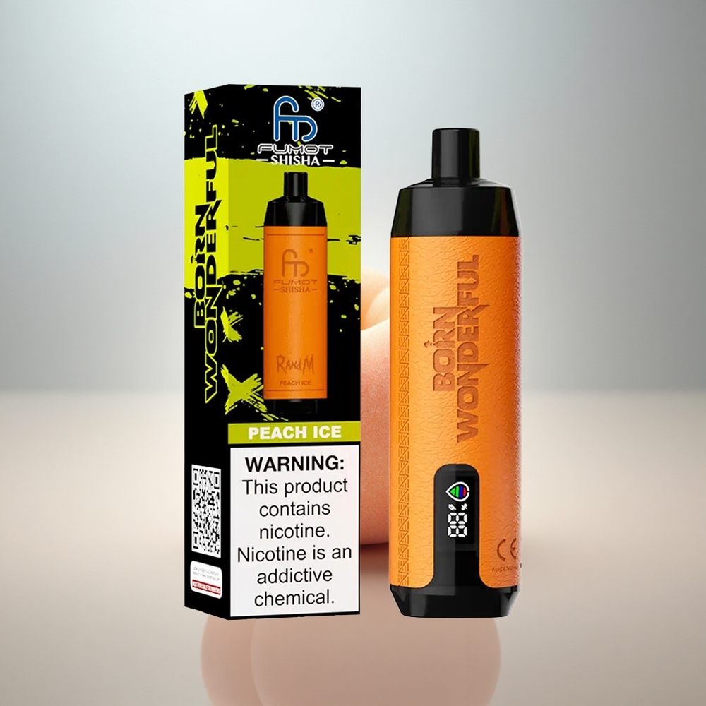 RandM Fumot Shisha 10000 Puffs Persika Is med LED-indikator och 0,5% nikotin
