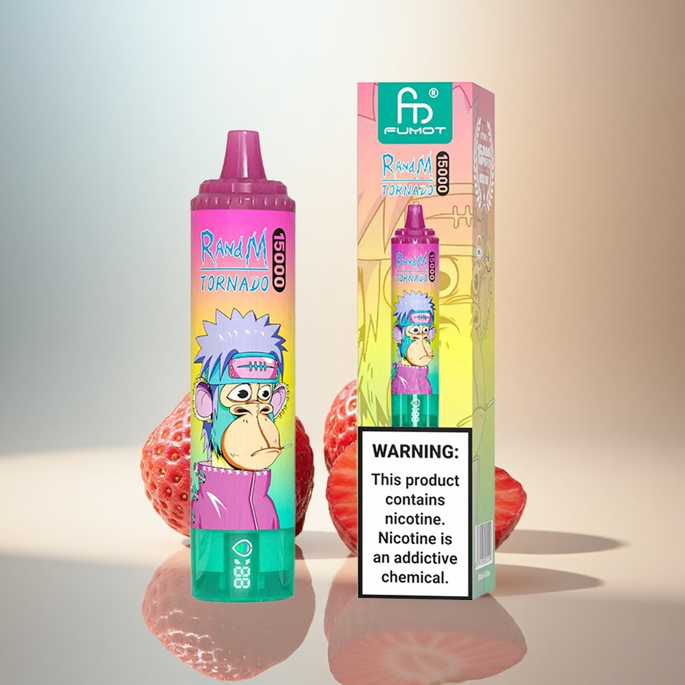 RandM Fumot Tornado 15000 Puffs Jordgubb Glass 850mAh Mesh Coil