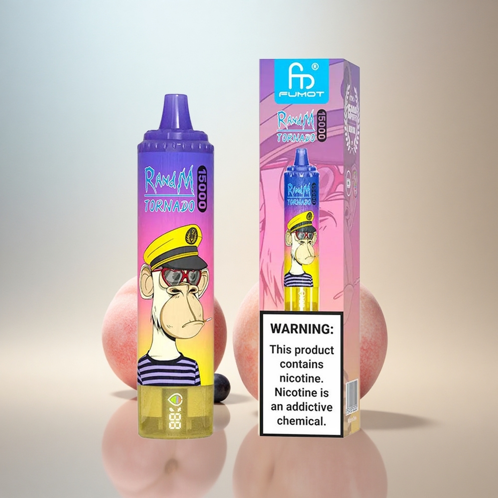 RandM Fumot Tornado 15000 Puffs Persika Blåbär Godis 25ml 850mAh Mesh Coil