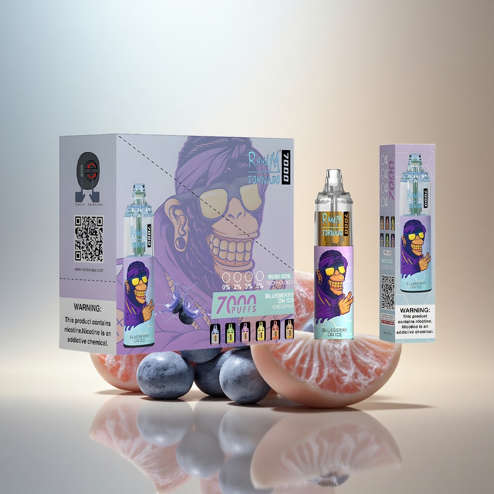 RandM Fumot Tornado 7000 Puffs Blåbär På Is med Mesh Coil och 850 mAh