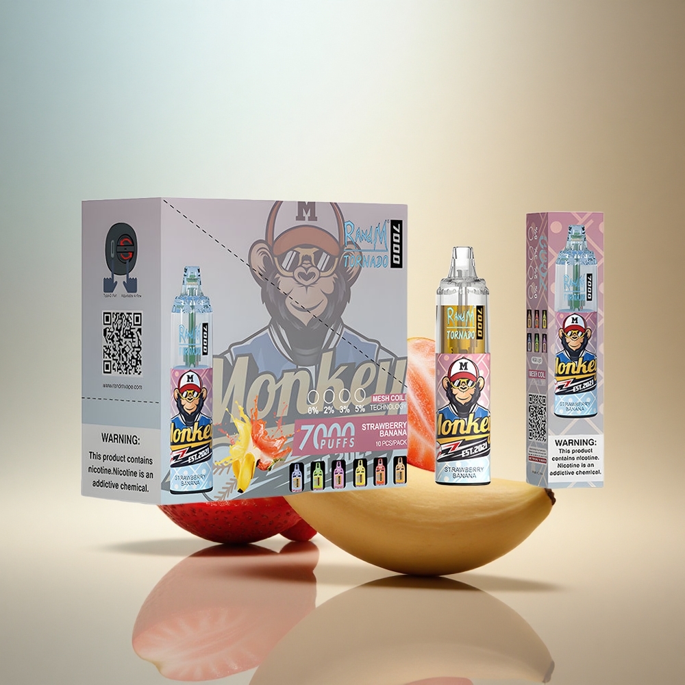 RandM Fumot Tornado 7000 Puffs Jordgubb Banan Mesh Coil 850mAh Luftjusterbar