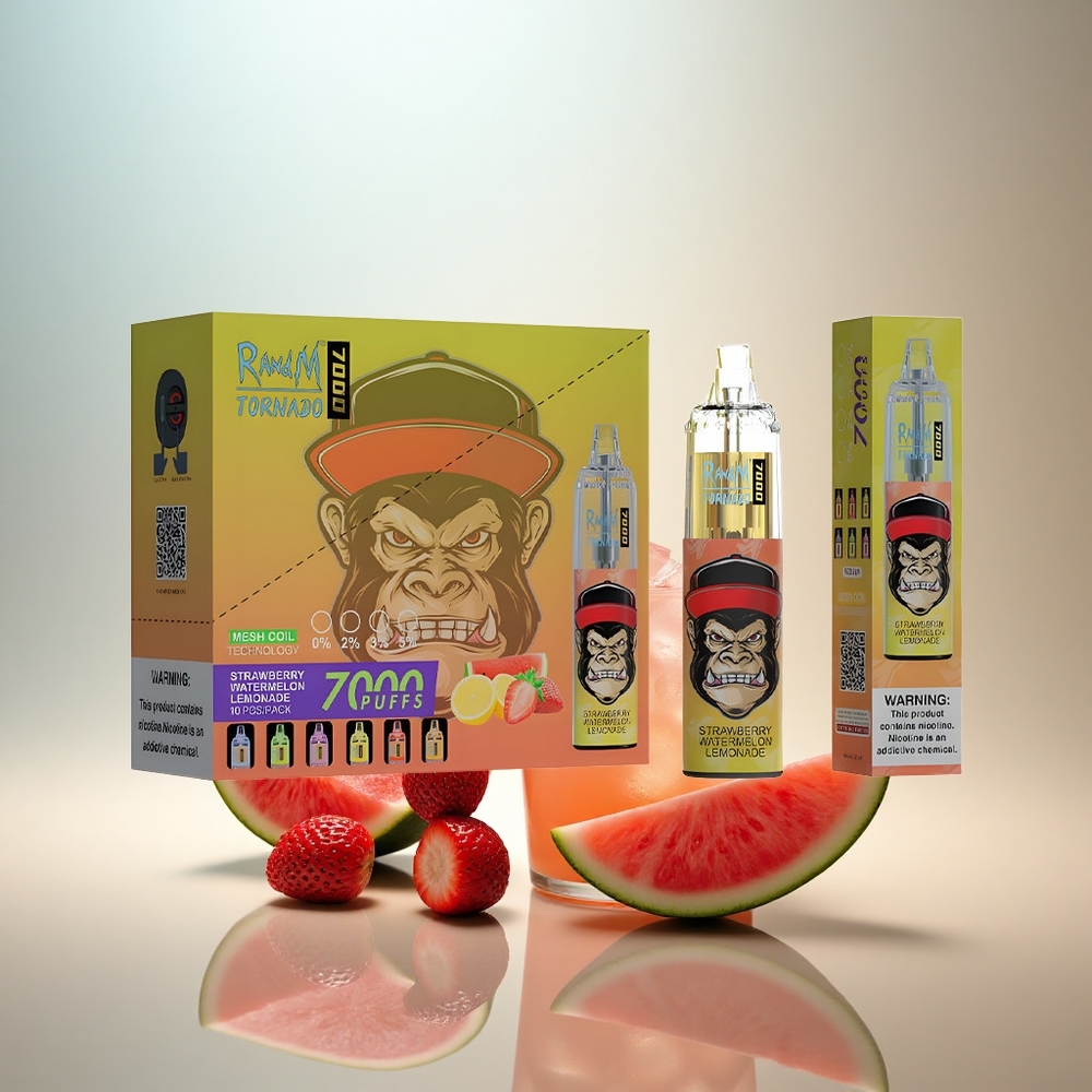 RandM Fumot Tornado 7000 Puffs Jordgubb Vattenmelon Lemonade med Mesh Coil och 5% Nikotin