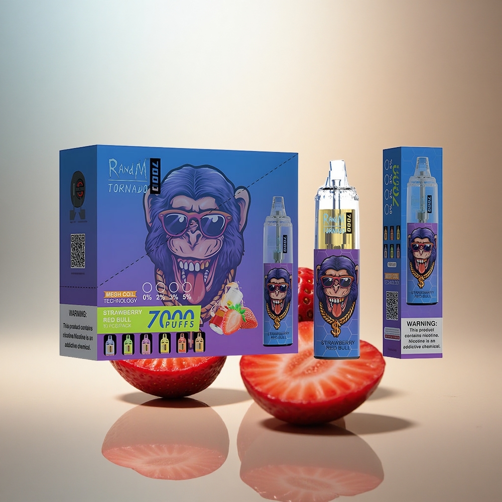 RandM Fumot Tornado 7000 Puffs Jordgubbsröda Batteri 850mAh Mesh Coil