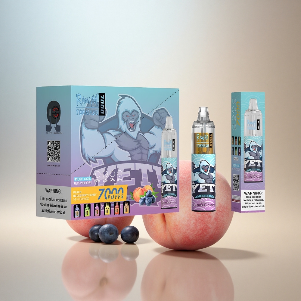 RandM Fumot Tornado 7000 Puffs Persika Blåbär Godis Engångsvape med 14 ML E-vätska och 850 mAh Batteri