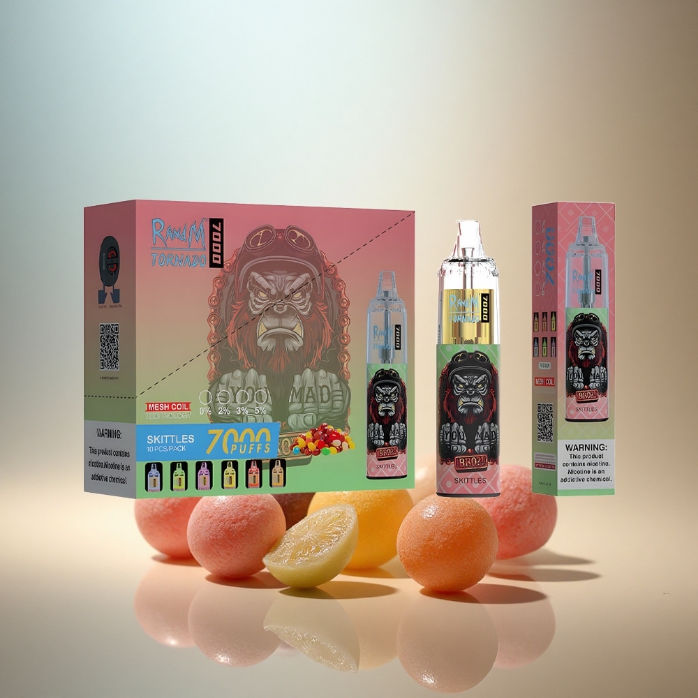 RandM Fumot Tornado 7000 Puffs Skittles Regnbåge med 14 ML E-vätska och 850 mAh Batteri