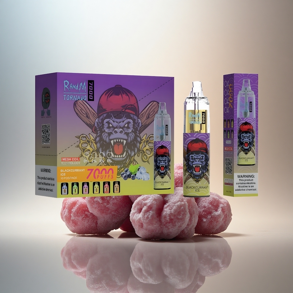 RandM Fumot Tornado 7000 Puffs Svartvinbärsglass Med Mesh Coil & Typ-C