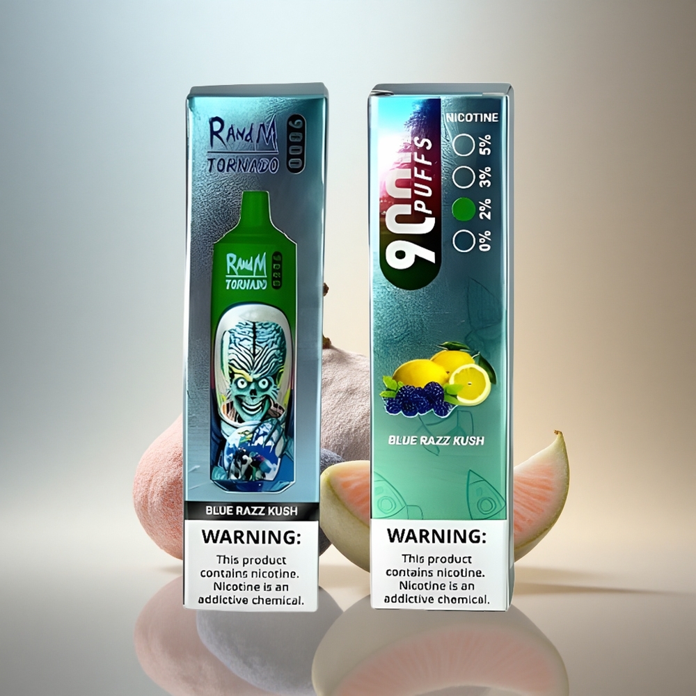 RandM Fumot Tornado 9000 Puffs Blå Hallon Kush med 18 mL Vätska & 850 mAh