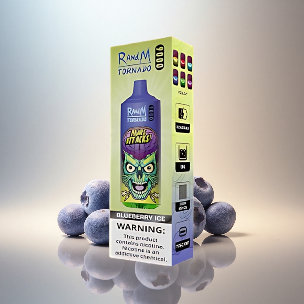 RandM Fumot Tornado 9000 Puffs Blåbärsglass med 850 mAh och Mesh Coil