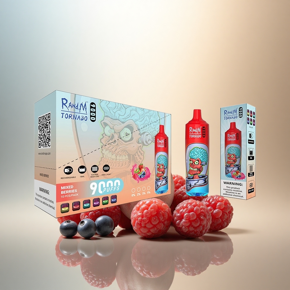 RandM Fumot Tornado 9000 Puffs Blandade Bär 18 mL Mesh Coil 850 mAh