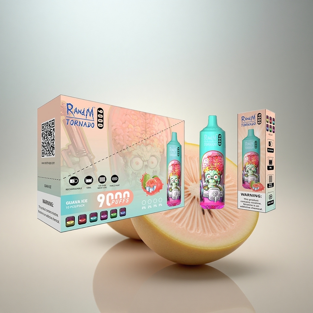 RandM Fumot Tornado 9000 Puffs Guava Is med 850 mAh och Mesh Coil