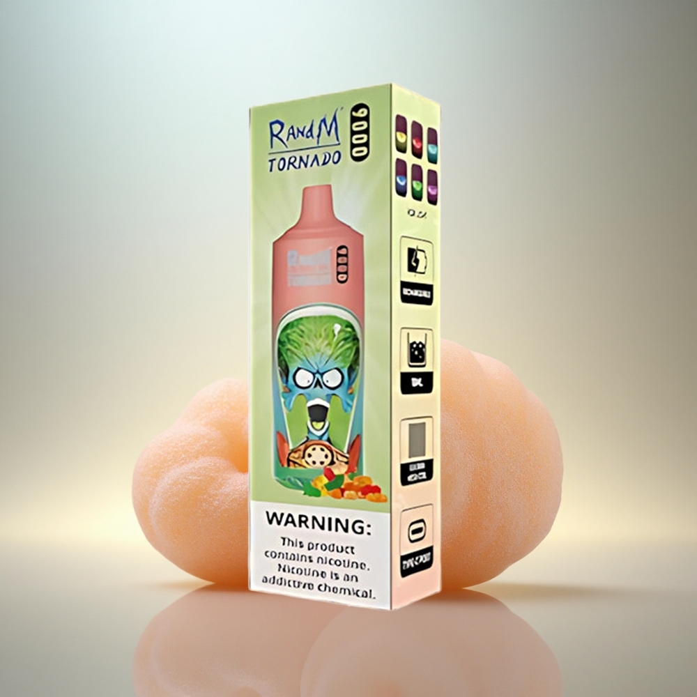 RandM Fumot Tornado 9000 Puffs Gummy Björn 850 mAh 18 mL Mesh Coil
