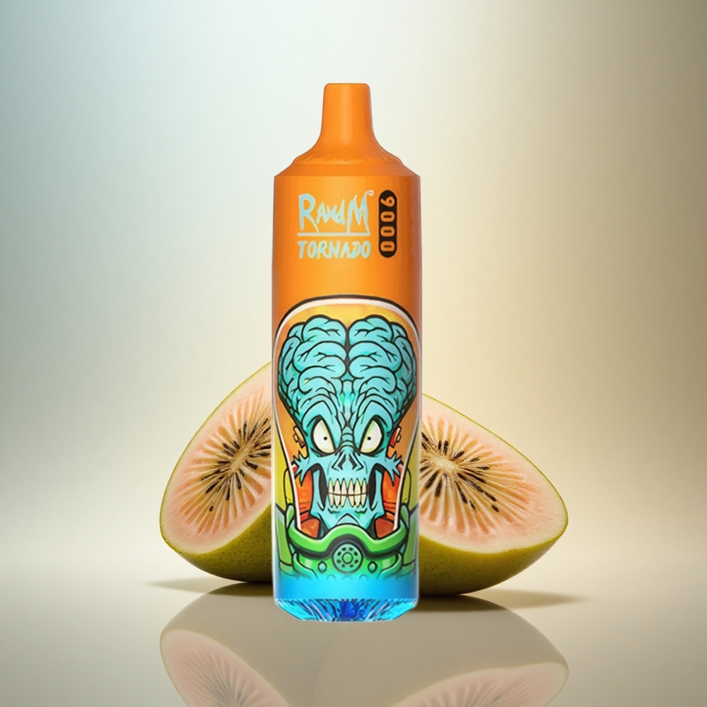 RandM Fumot Tornado 9000 Puffs Passionsfrukt Guava Kiwi med 850 mAh och Mesh Coil