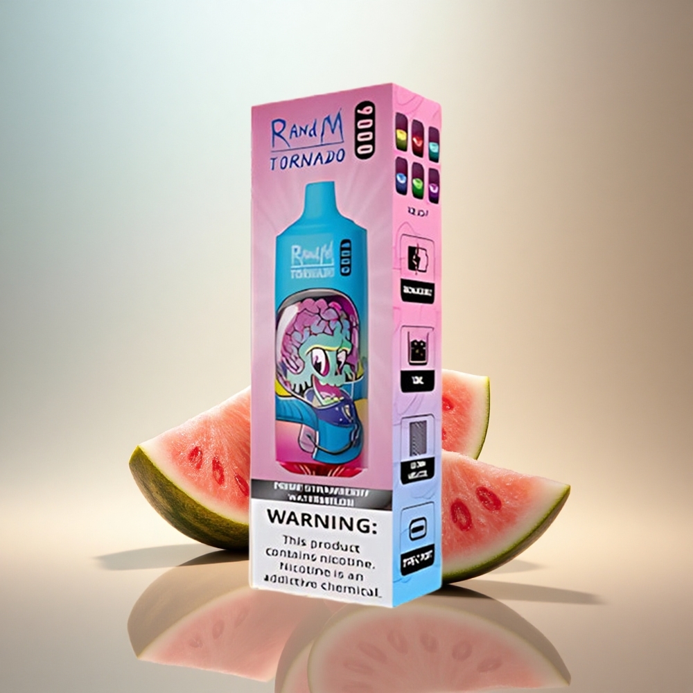 RandM Fumot Tornado 9000 Puffs Prime Jordgubb Vattenmelon 850 mAh Mesh Coil RGB Display