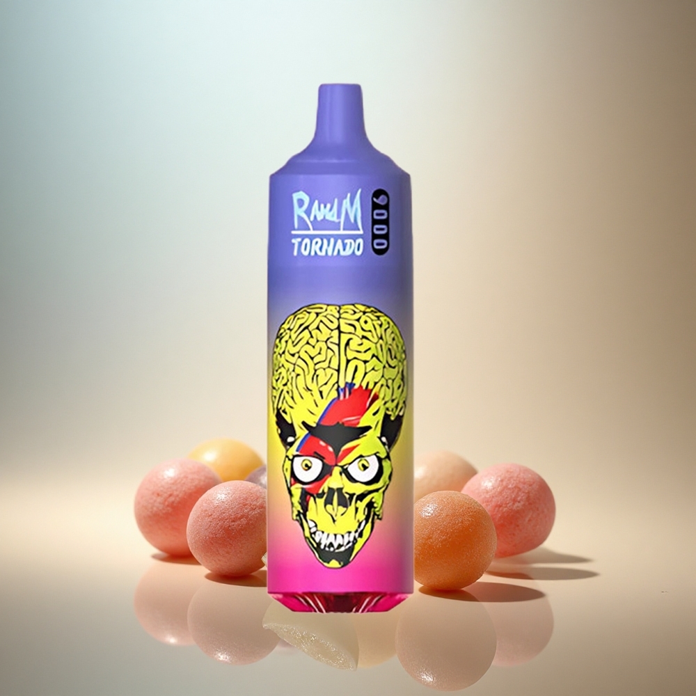 RandM Fumot Tornado 9000 Puffs Skittles Regnbågsdisplay 850 mAh 18 mL Mesh Coil