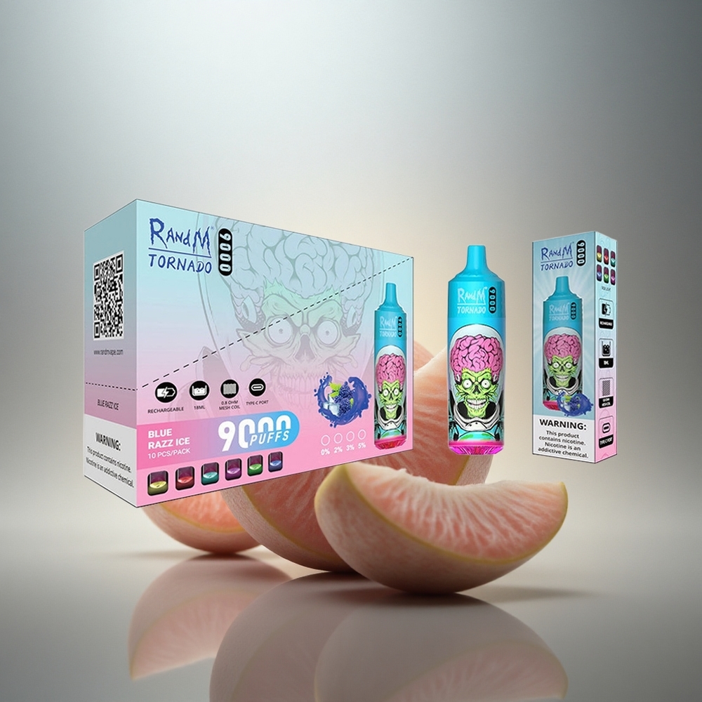 RandM Fumot Tornado 9000 Puffs Svart Drake Is 850 mAh Mesh Coil 18 mL