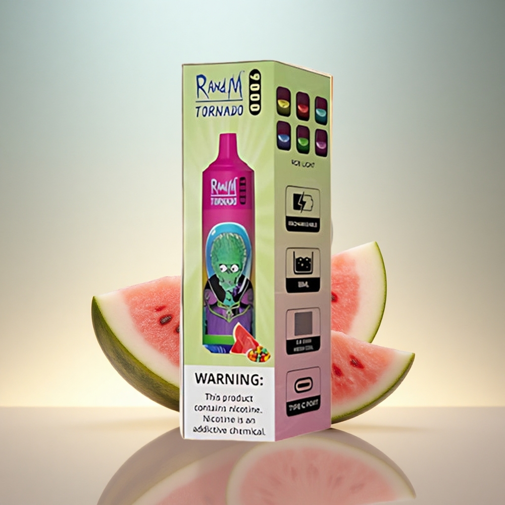 RandM Fumot Tornado 9000 Puffs Vattenmelonsmälltuggummi med 18 mL och Mesh Coil