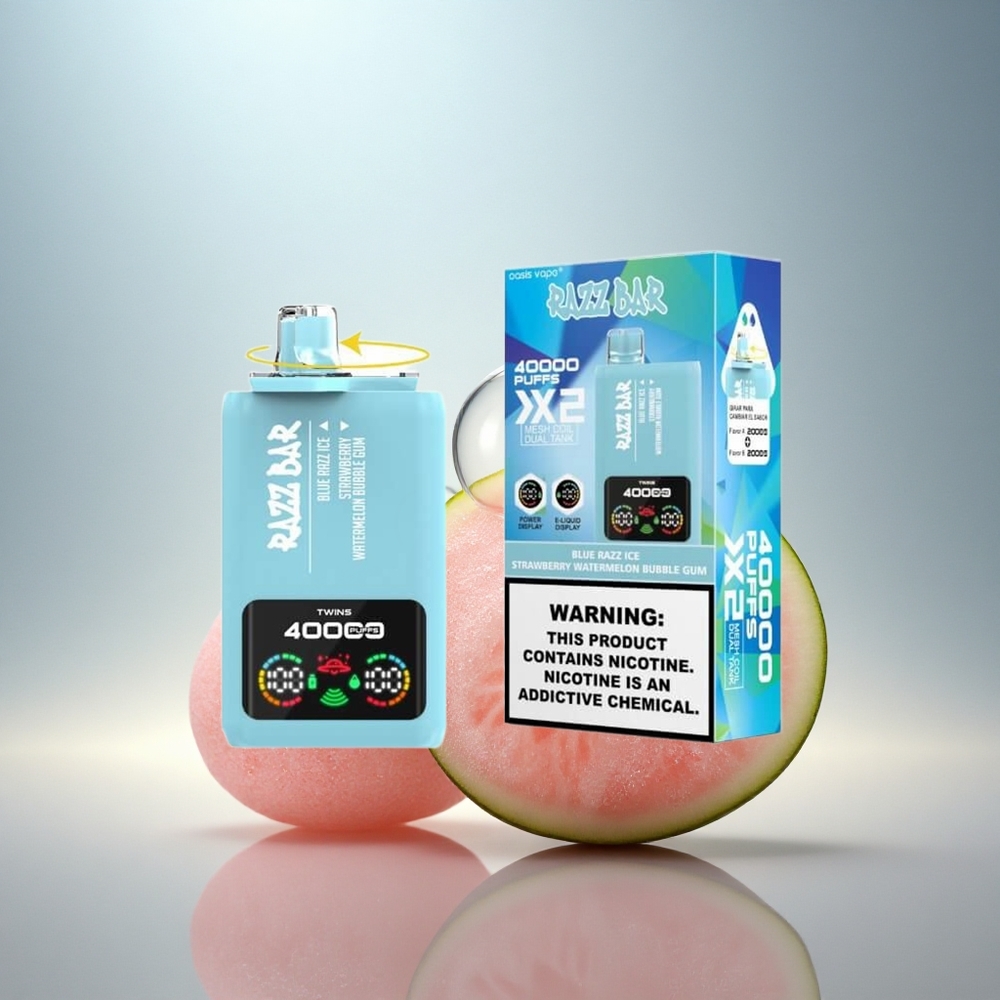 Razz Bar 40000 Puffs Blå Hallon Is-Jordgubb Vattenmelon Tuggummi med 650 mAh och 5% Nikotin