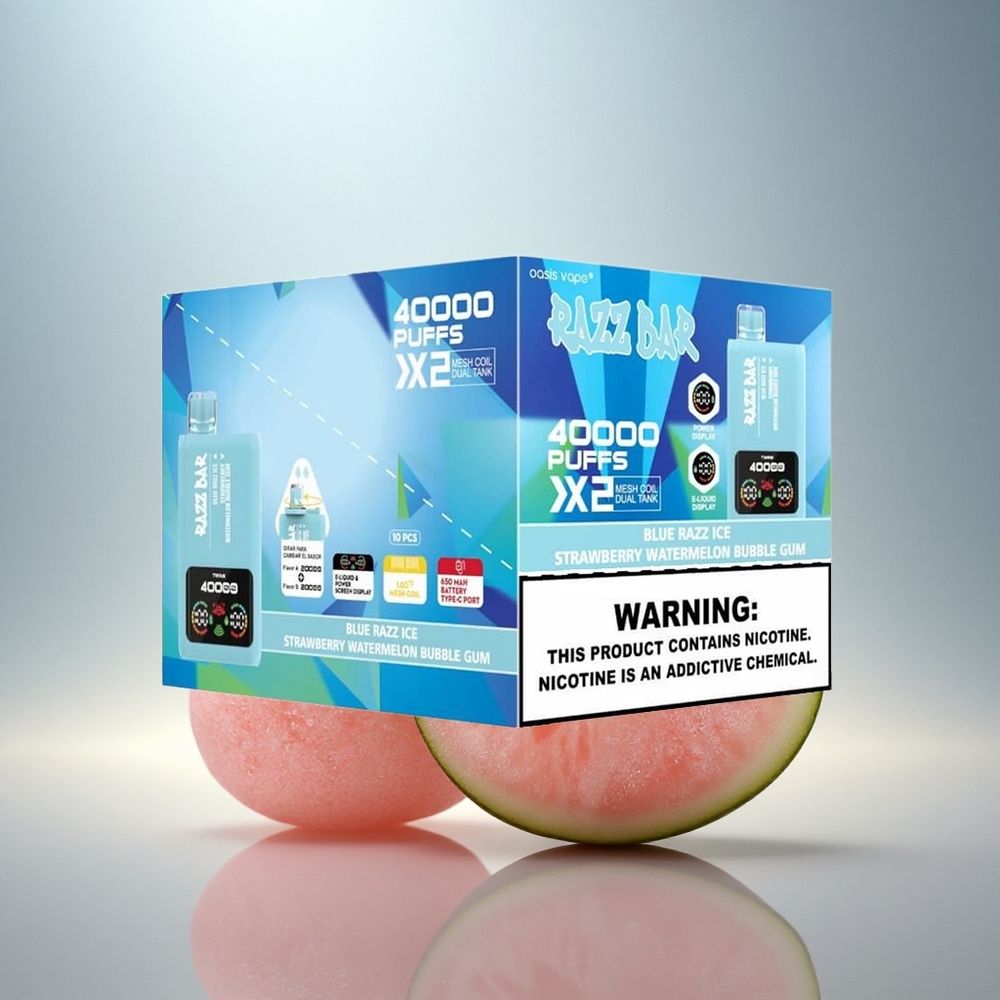 Razz Bar 40000 Puffs Blå Hallon Is-Jordgubb Vattenmelon Tuggummi med 650 mAh och 5% Nikotin