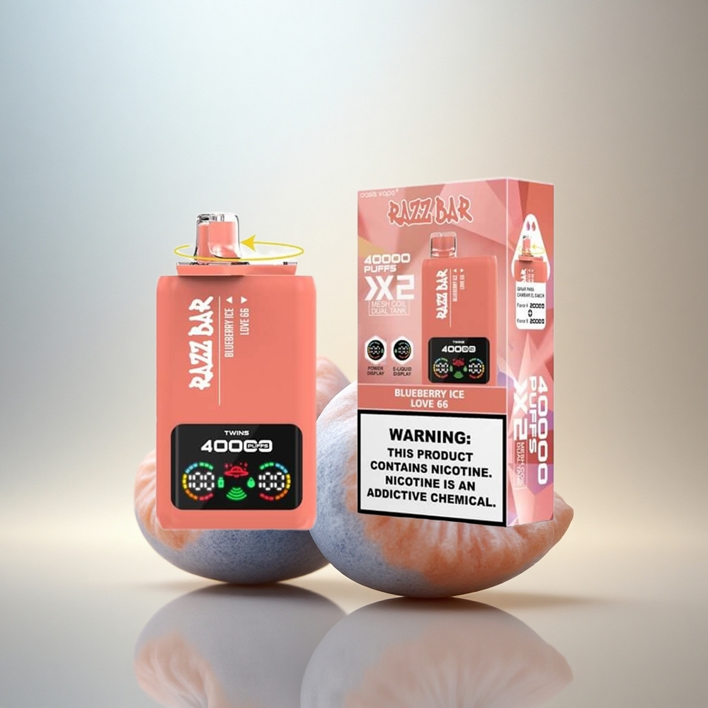 Razz Bar 40000 Puffs Blåbärsis - Kärlek 66 med 650 mAh och 2%,5% nikotin