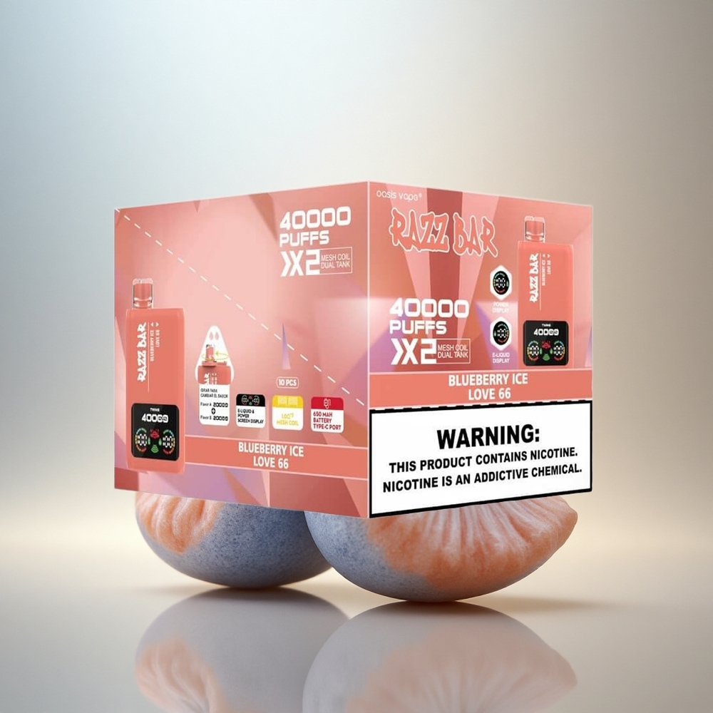 Razz Bar 40000 Puffs Blåbärsis - Kärlek 66 med 650 mAh och 2%,5% nikotin