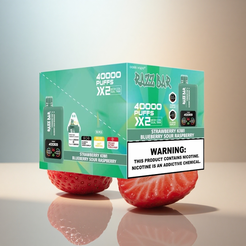 Razz Bar 40000 Puffs Jordgubb Kiwi - Blåbär Sur Hallon med 650 mAh och 2%,5% Nikotin