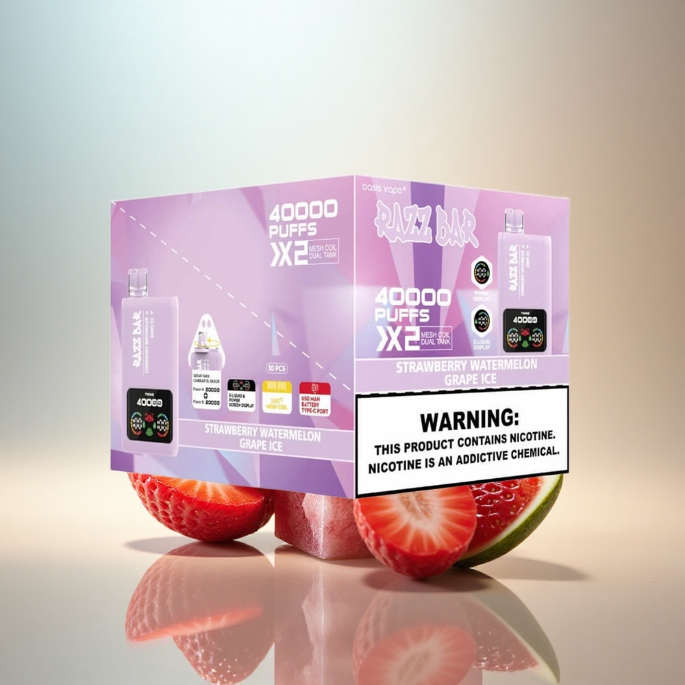 Razz Bar 40000 Puffs Jordgubb Vattenmelon - Druvis Glass med 650 mAh och 5% Nikotin