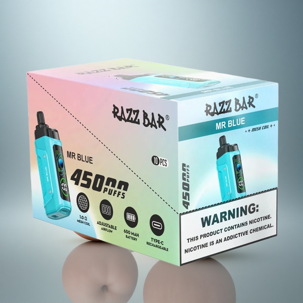 Razz Bar 45000 Puffs Herr Blå Typ-C Laddbar 650 mAh Justerbar Luftflöde
