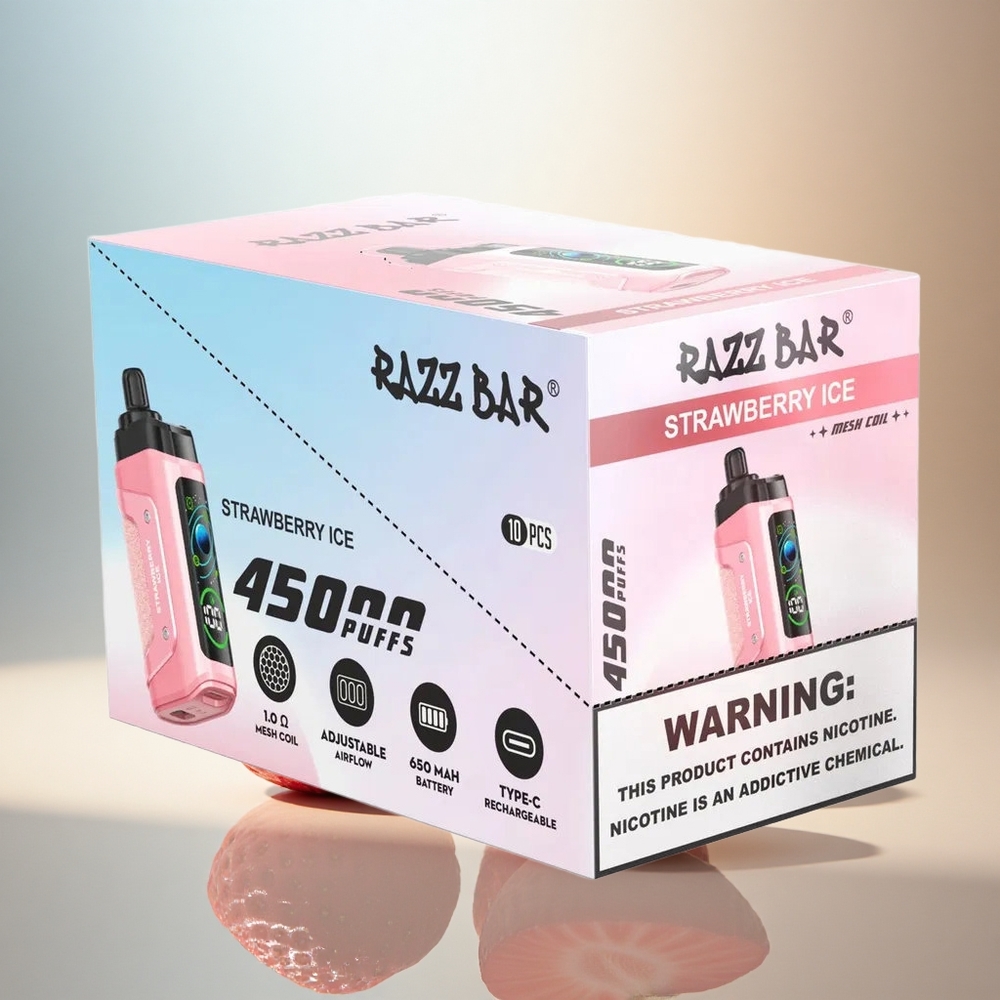 Razz Bar 45000 Puffs Jordgubb Glass med 20 mg/ml Nikotin och 650 mAh Batteri
