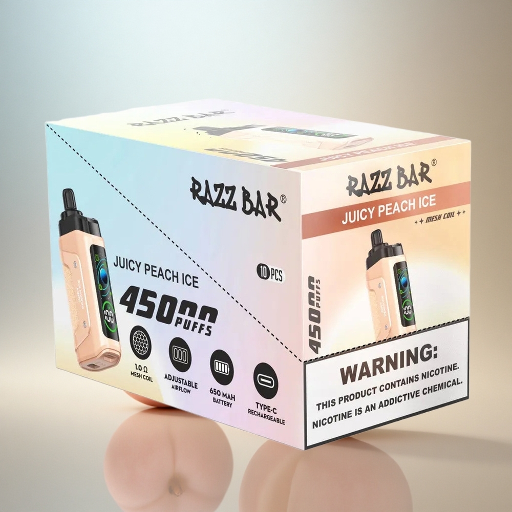 Razz Bar 45000 Puffs Saftig Persika Is med Justerbar Luftflöde och 650 mAh