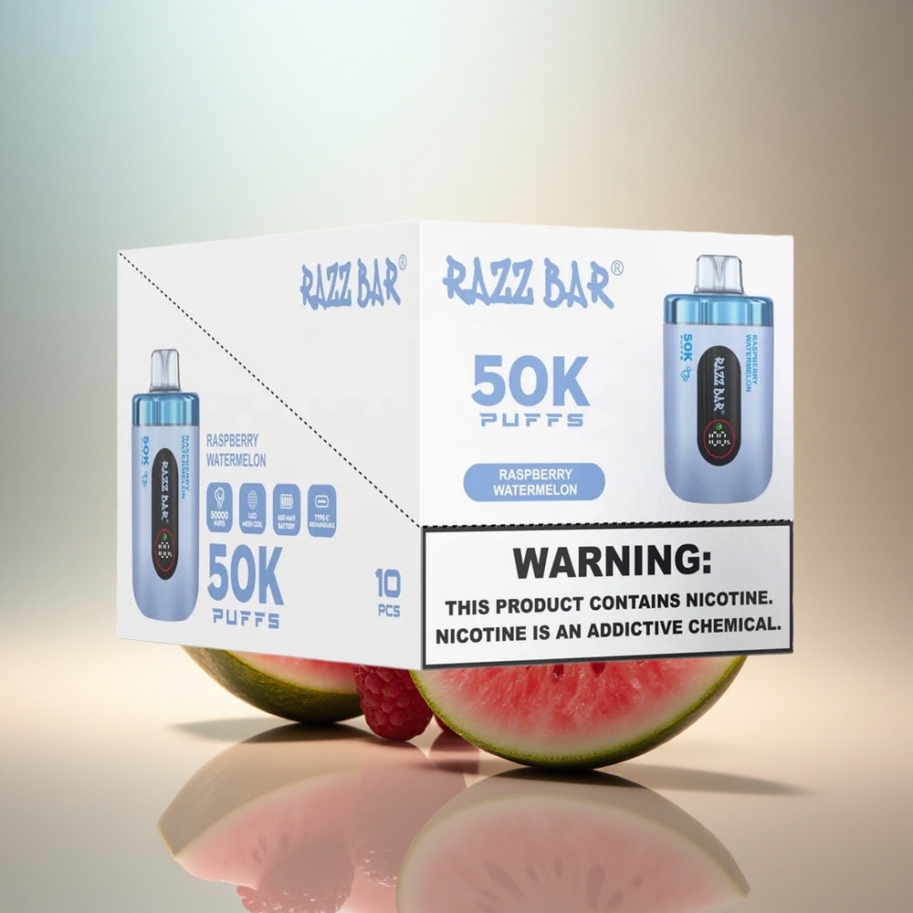 Razz Bar 50K Puffs Hallon Vattenmelon Typ-C 650 mAh 2% Nikotin