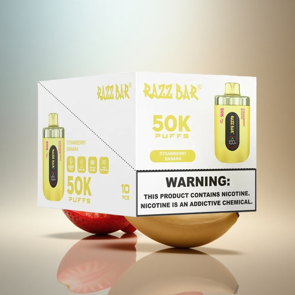 Razz Bar 50K Puffs Jordgubb Banan Mesh Coil 650mAh 2% Nikotin