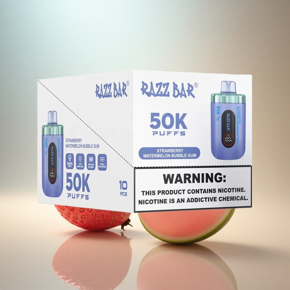 Razz Bar 50K Puffs Jordgubb Vattenmelon Tuggummi 650 mAh 2% Nikotin