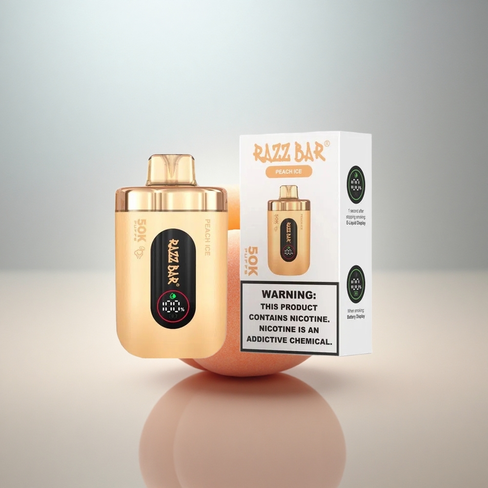 Razz Bar 50K Puffs Persika Is med 1.0 Ohm Mesh Coil och 2% Nikotin