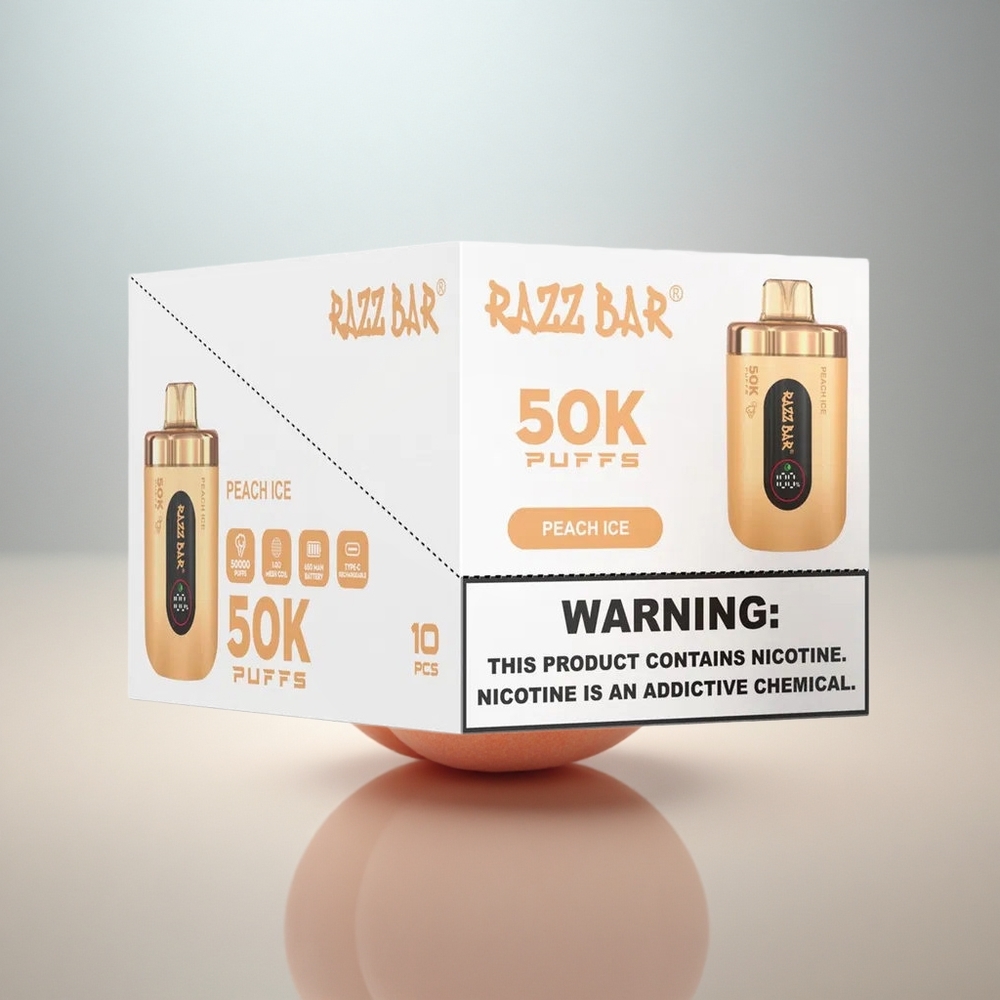 Razz Bar 50K Puffs Persika Is med 1.0 Ohm Mesh Coil och 2% Nikotin