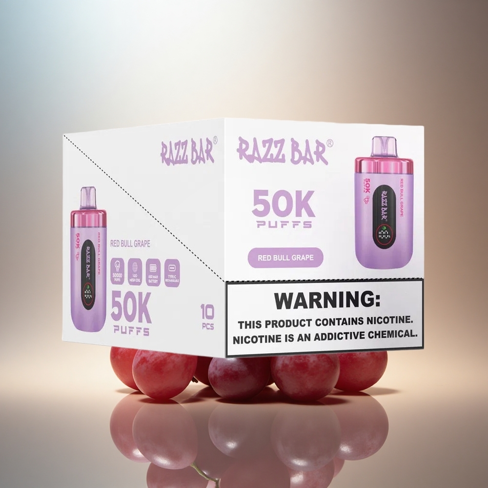 Razz Bar 50K Puffs Röd Oxe Druva 650 mAh 2% Nikotin
