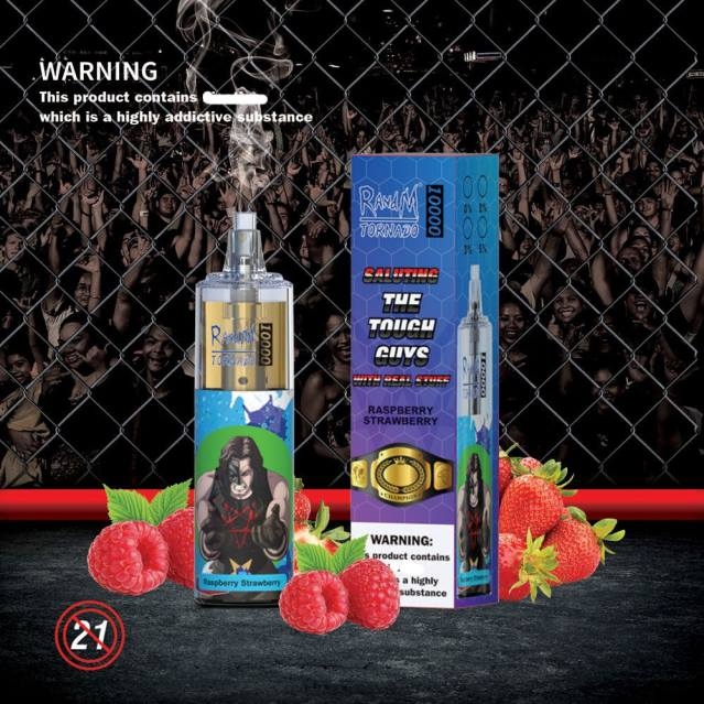 2V0J102 RandM Tornado 10000 luftflödeskontroll vape enhet 1st RandM vape butik hallon jordgubbar