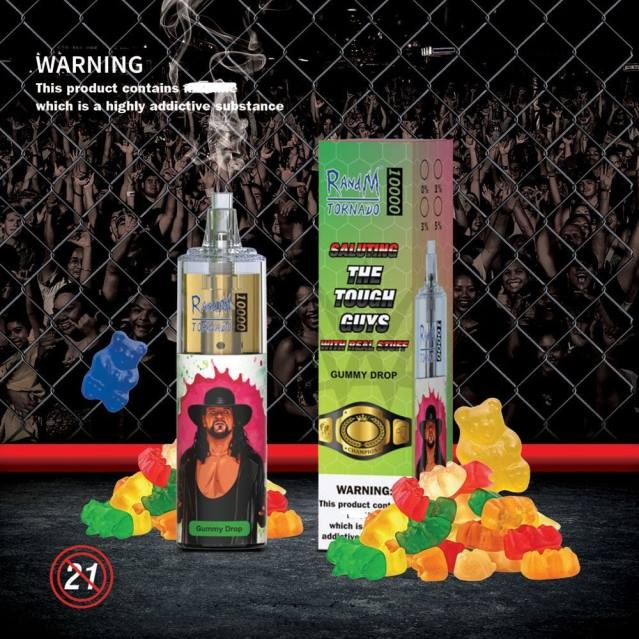 2V0J106 RandM Tornado 10000 luftflödeskontroll vape enhet 1st RandM vape smaken gummiaktig droppe