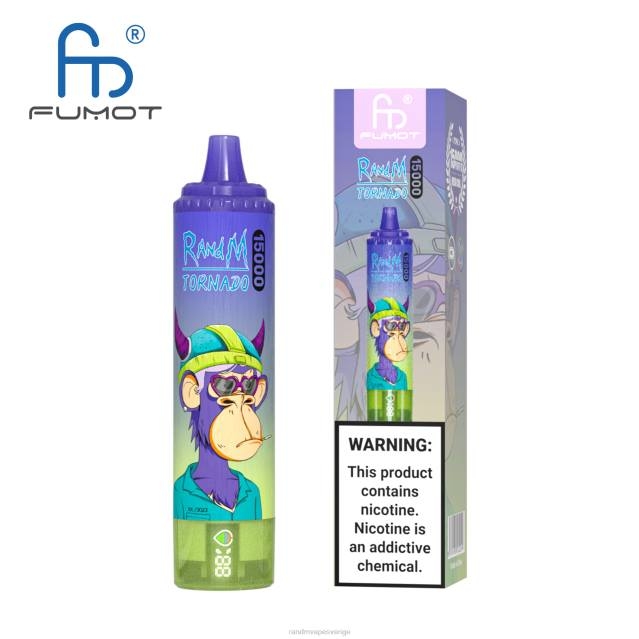 2V0J17 Fumot RandM Tornado 15000 vape-enhet med batteri och ejuice-display version 1 RandM rabatt code blå razz lemonad