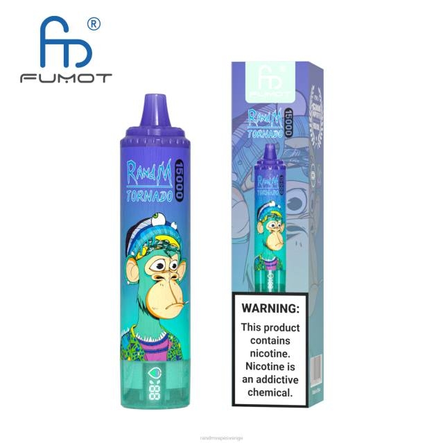 2V0J17 Fumot RandM Tornado 15000 vape-enhet med batteri och ejuice-display version 1 RandM rabatt code blå razz lemonad