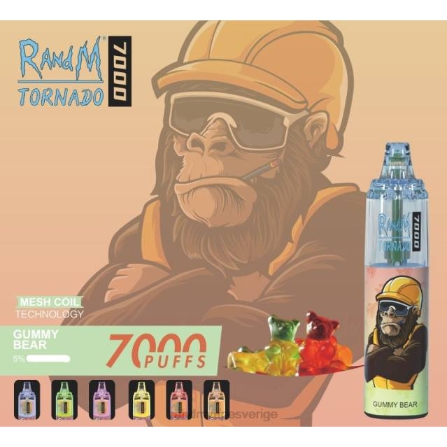 2V0J168 RandM Tornado 7000 luftflödeskontroll vape enhet 1st RandM vapes wholesale gummibjörn