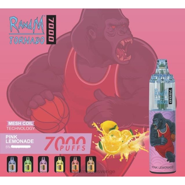2V0J174 RandM Tornado 7000 luftflödeskontroll vape enhet 1st RandM vape Stockholm rosa lemonad