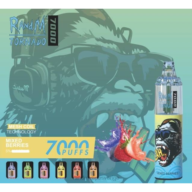 2V0J176 RandM Tornado 7000 luftflödeskontroll vape enhet 1st RandM vape smaken blandade bär
