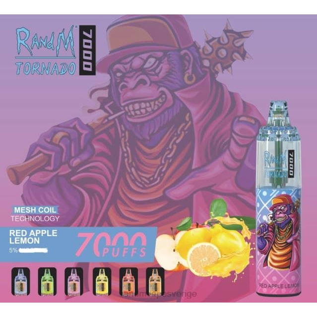 2V0J179 RandM Tornado 7000 luftflödeskontroll vape enhet 1st tornado vape Sverige röd äpple citron
