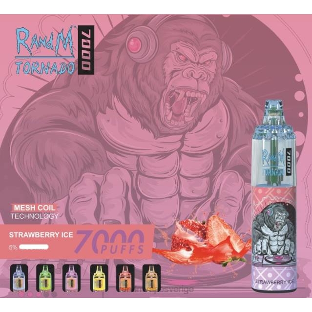 2V0J183 RandM Tornado 7000 luftflödeskontroll vape enhet 1st RandM vape Sweden jordgubbsis