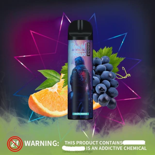 2V0J243 RandM Tornado 8000 luftflödeskontroll vape enhet 1st RandM vape Sweden druva apelsin