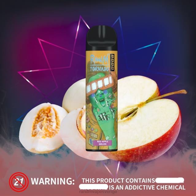 2V0J245 RandM Tornado 8000 luftflödeskontroll vape enhet 1st RandM vape buy online röd äpple melon