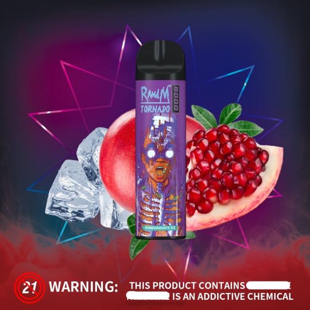 2V0J246 RandM Tornado 8000 luftflödeskontroll vape enhet 1st RandM vape smaken granatäpple is